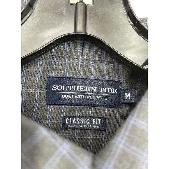 Southern Tide Classic Fit Medium Grey Plaid Button Long Sleeve Shirt - Picture 3 of 7